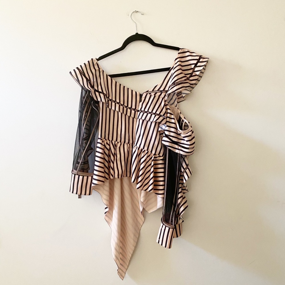 Self Portrait | black striped off shoulder top - Picture 3 of 5